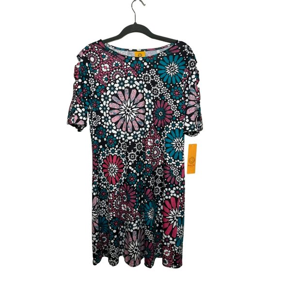 NWT Ruby Rd. Ladies Cut Out Sleeve Floral Pattern Scoop Neck Dress SZ Small - Picture 2 of 9